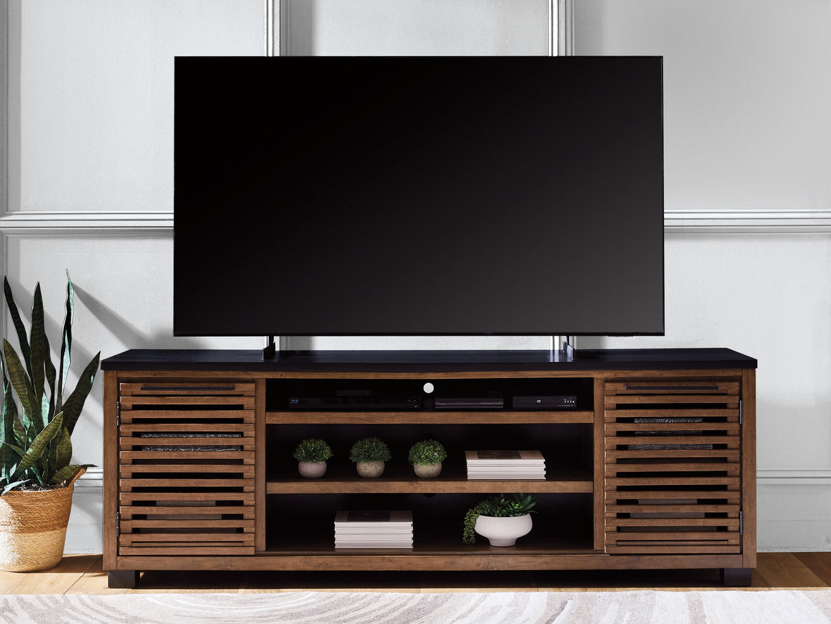 Kallari Warm Brown/Black 84" TV Stand from Ashley - Luna Furniture