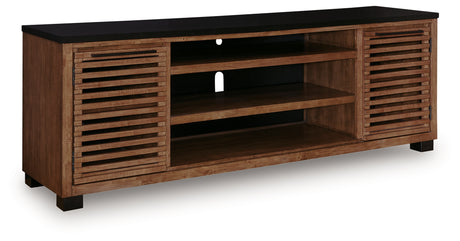 Kallari Warm Brown/Black 84" TV Stand from Ashley - Luna Furniture