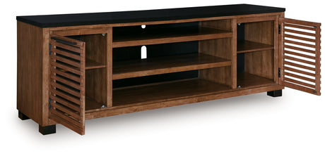 Kallari Warm Brown/Black 84" TV Stand from Ashley - Luna Furniture
