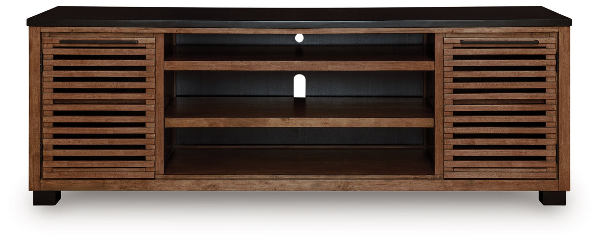 Kallari Warm Brown/Black 84" TV Stand from Ashley - Luna Furniture