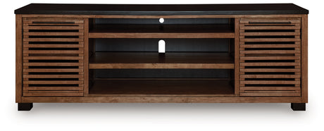 Kallari Warm Brown/Black 84" TV Stand from Ashley - Luna Furniture