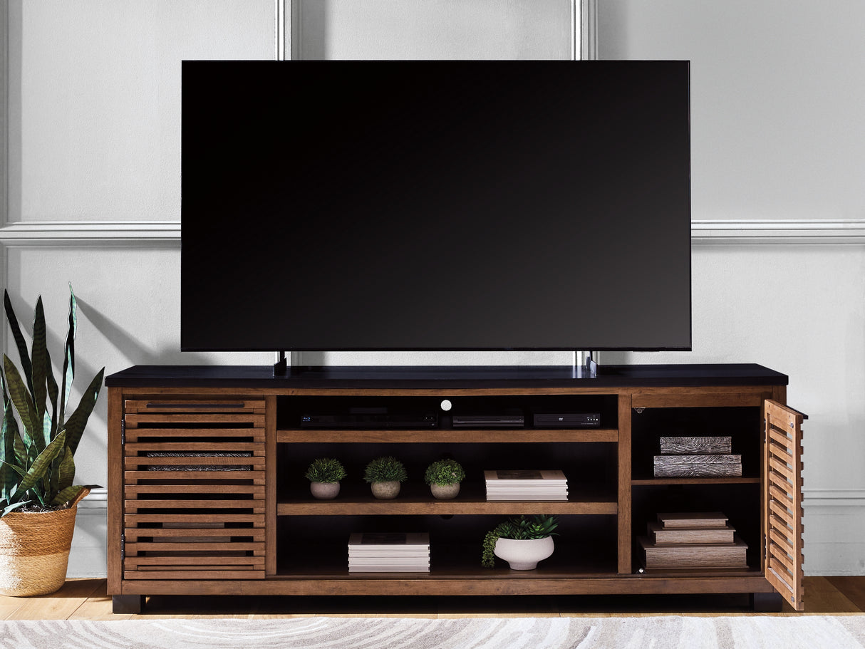 Kallari Warm Brown/Black 84" TV Stand from Ashley - Luna Furniture