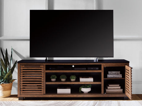 Kallari Warm Brown/Black 84" TV Stand from Ashley - Luna Furniture