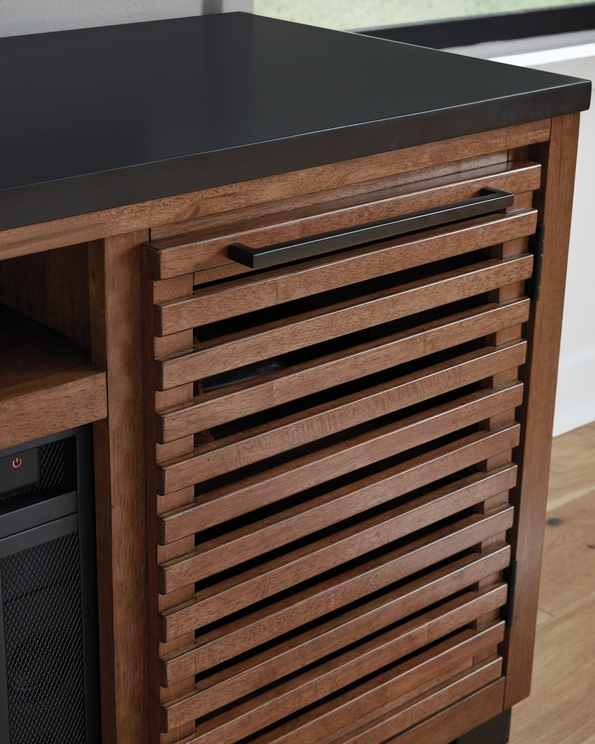 Kallari Warm Brown/Black 84" TV Stand with Electric Fireplace from Ashley Furniture - Luna Furniture