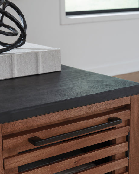 Kallari Warm Brown/Black Chairside End Table from Ashley - Luna Furniture