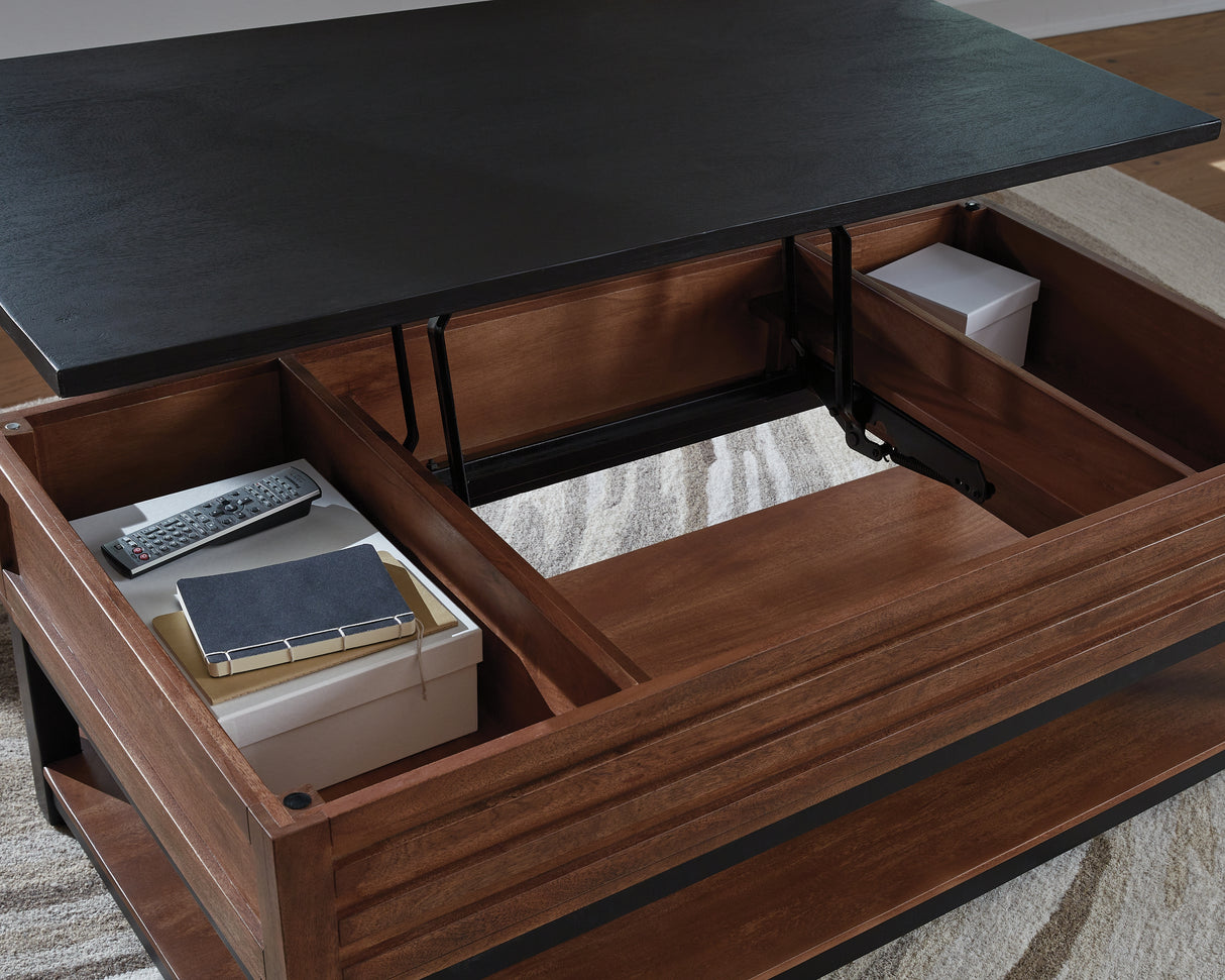 Kallari Warm Brown/Black Lift-Top Coffee Table from Ashley - Luna Furniture