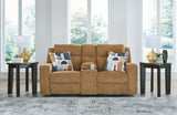 Kanlow Honey Reclining Loveseat with Console from Ashley - Luna Furniture