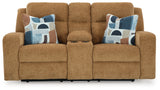 Kanlow Honey Reclining Loveseat with Console from Ashley - Luna Furniture