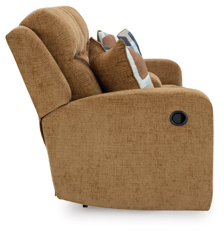 Kanlow Honey Reclining Loveseat with Console from Ashley - Luna Furniture