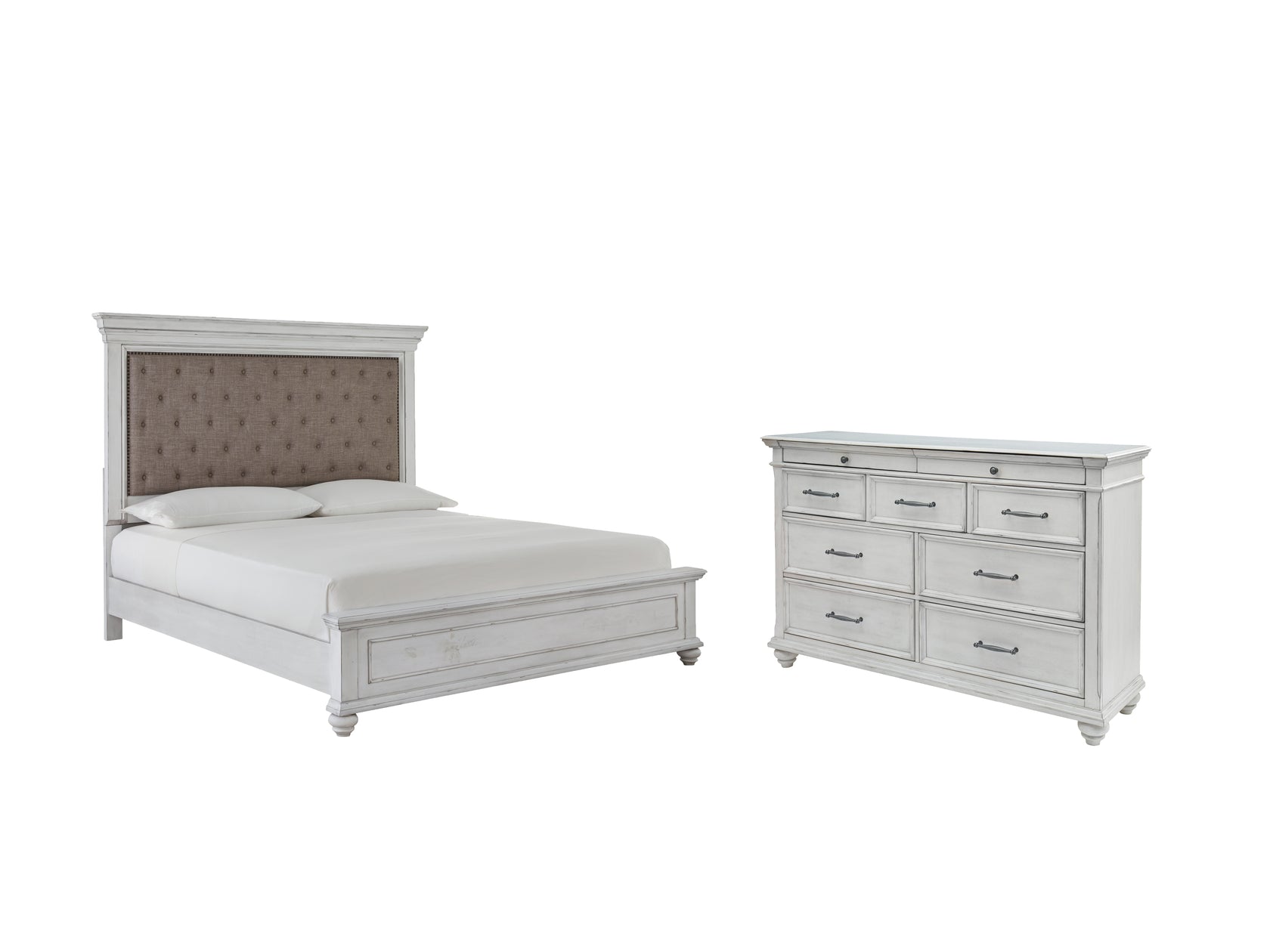 Kanwyn Queen Panel Bed with Dresser in Whitewash from Ashley - Luna Furniture