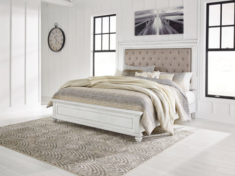 Kanwyn Queen Panel Bed with Mirrored Dresser in Whitewash from Ashley - Luna Furniture