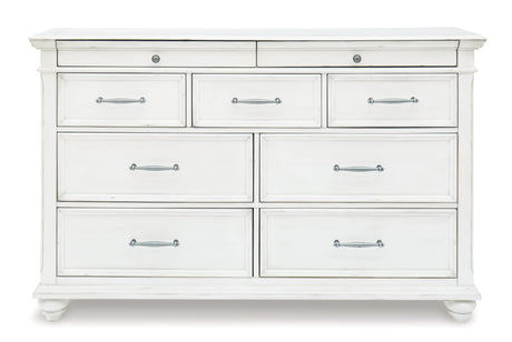 Kanwyn Queen Panel Bed with Storage with Dresser in Whitewash from Ashley - Luna Furniture