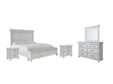 Kanwyn Queen Panel Bed with Storage with Mirrored Dresser and 2 Nightstands in Whitewash from Ashley - Luna Furniture