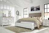 Kanwyn Queen Panel Bed with Storage with Mirrored Dresser and 2 Nightstands in Whitewash from Ashley - Luna Furniture