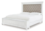 Kanwyn Queen Panel Bed with Storage with Mirrored Dresser, Chest and 2 Nightstands in Whitewash from Ashley - Luna Furniture