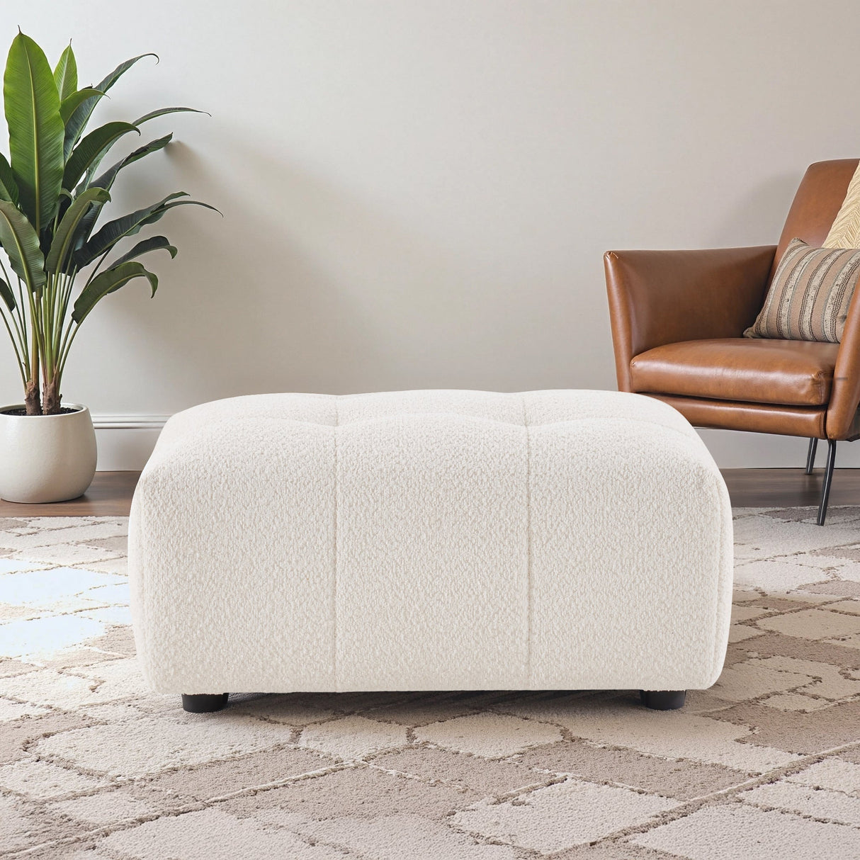 Kaynes Ivory Chic Tufted Boucle Ottoman from Midinmod - Luna Furniture
