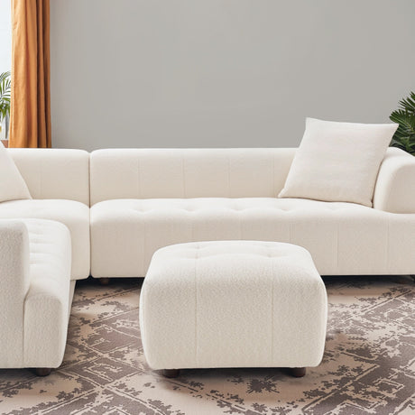Kaynes Ivory Chic Tufted Boucle Ottoman from Midinmod - Luna Furniture