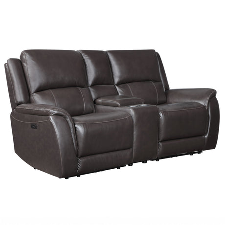 Alexandria Chocolate Top-Grain Leather Power Reclining Console Loveseat from Steve Silver - Luna Furniture