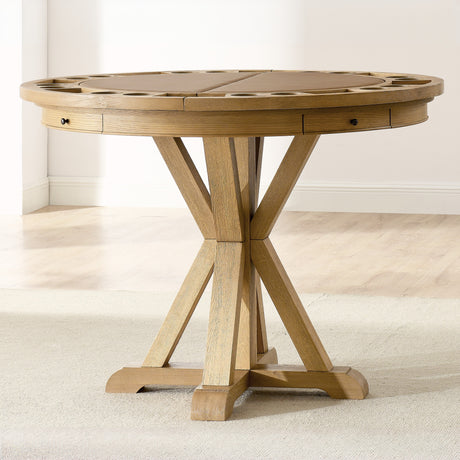 Rylie 48-inch Round Counter Dining Table with 4 Drawers and Folding Game Top, Natural Finish from Steve Silver - Luna Furniture