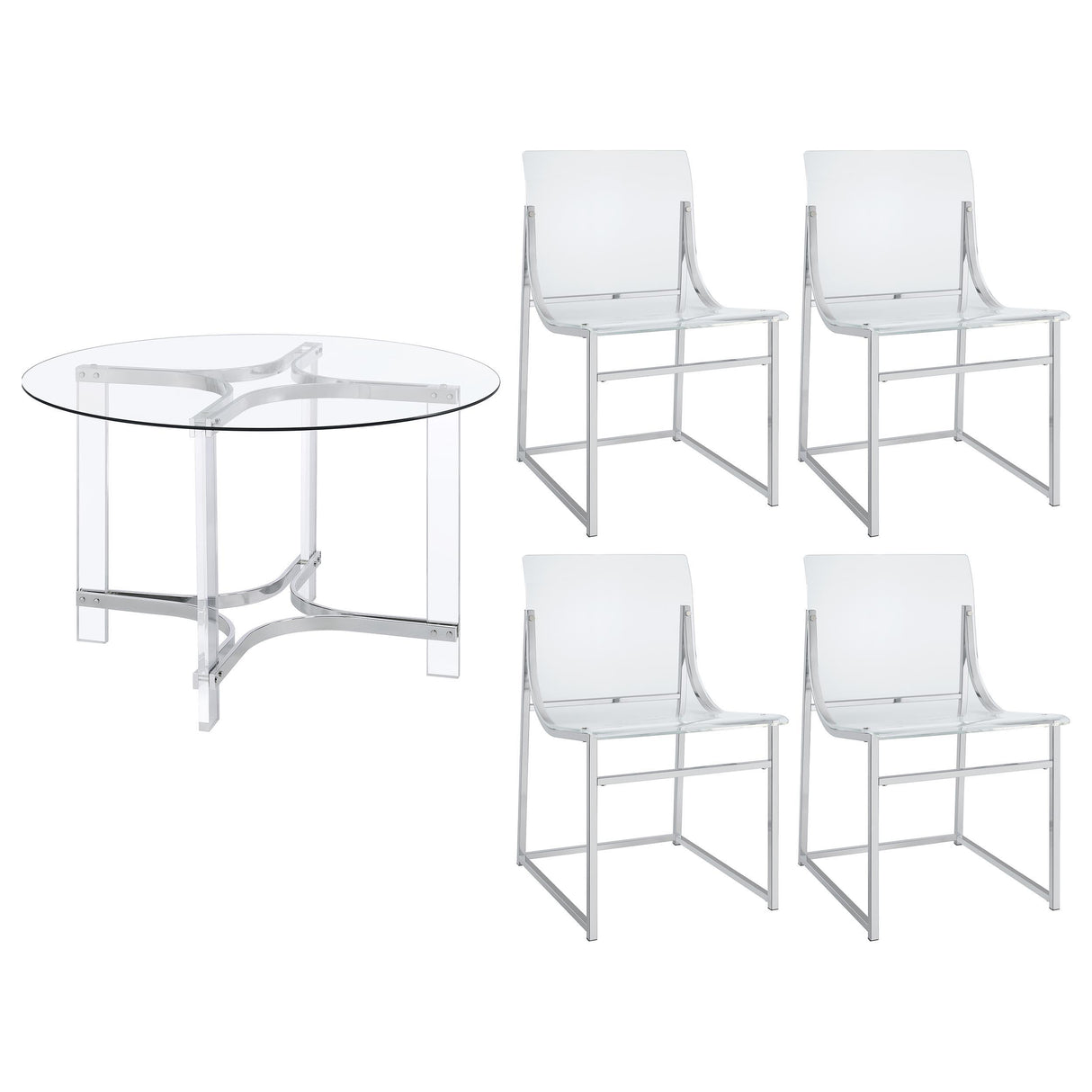 Keeling Chrome 5-Piece Round Glass Top Acrylic Dining Set from Coaster - Luna Furniture