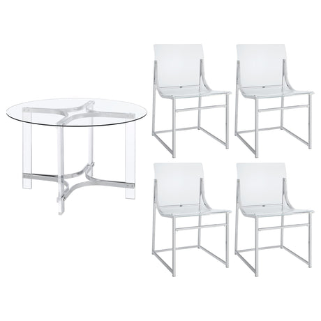 Keeling Chrome 5-Piece Round Glass Top Acrylic Dining Set from Coaster - Luna Furniture