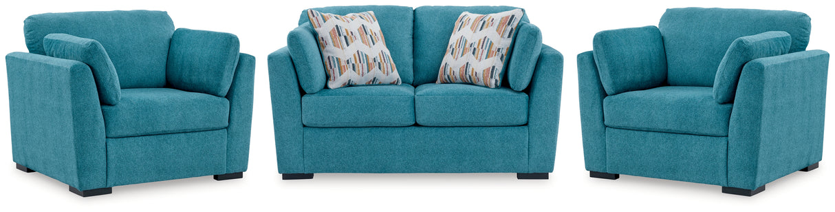 Keerwick Teal Loveseat and 2 Oversized Chairs from Ashley - Luna Furniture