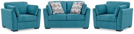 Keerwick Teal Loveseat and 2 Oversized Chairs from Ashley - Luna Furniture