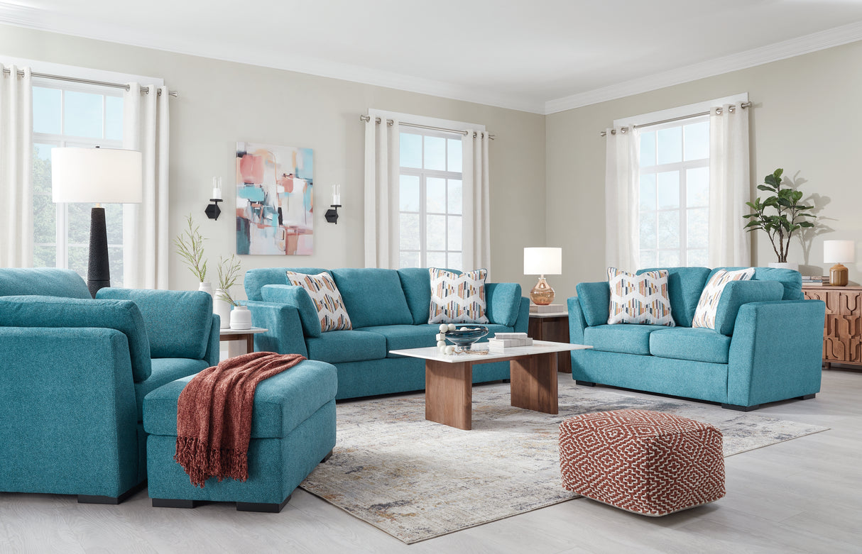 Keerwick Teal Queen Sofa Sleeper, Loveseat and Ottoman from Ashley - Luna Furniture
