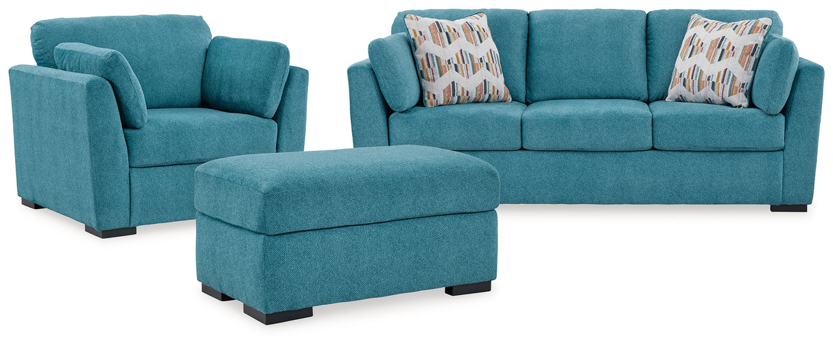 Keerwick Teal Queen Sofa Sleeper, Loveseat and Ottoman from Ashley - Luna Furniture