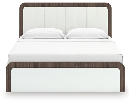 Kendanport White/Brown King Upholstered Bed, Dresser and Nightstand from Ashley - Luna Furniture