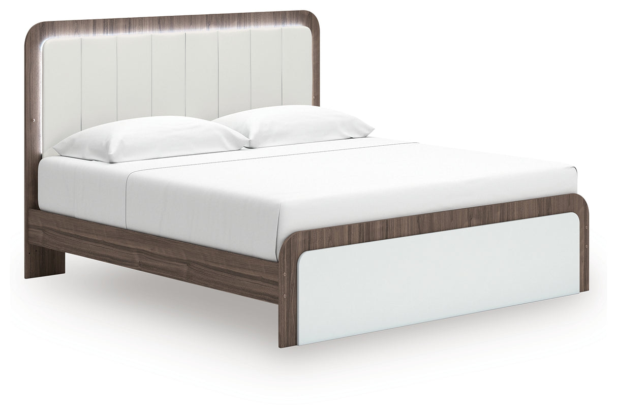 Kendanport White/Brown King Upholstered Bed, Dresser and Nightstand from Ashley - Luna Furniture