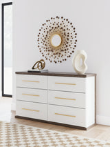 Kendanport White/Brown King Upholstered Bed, Dresser and Nightstand from Ashley - Luna Furniture