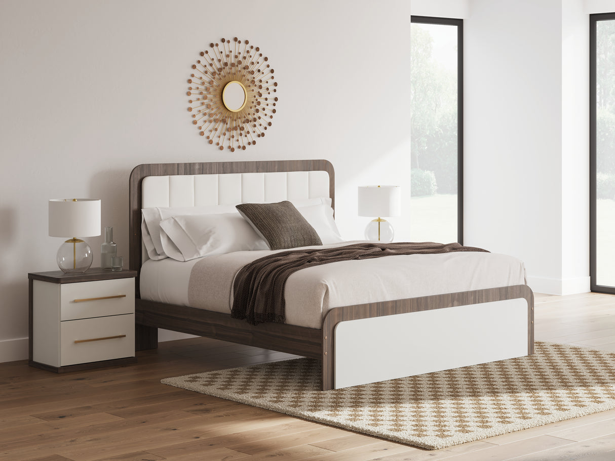 Kendanport White/Brown King Upholstered Bed, Dresser and Nightstand from Ashley - Luna Furniture