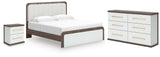 Kendanport White/Brown King Upholstered Bed, Dresser and Nightstand from Ashley - Luna Furniture