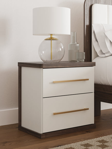 Kendanport White/Brown King Upholstered Bed, Dresser and Nightstand from Ashley - Luna Furniture