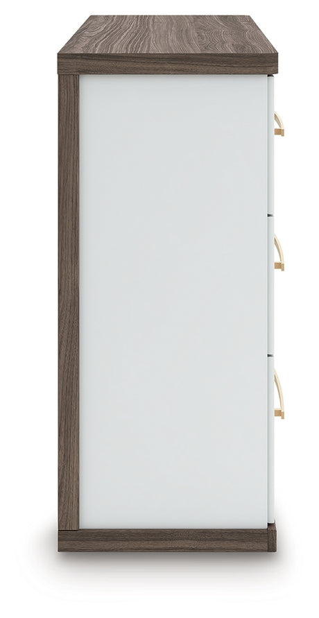 Kendanport White/Brown Queen Upholstered Bed, Dresser and Nightstand from Ashley - Luna Furniture