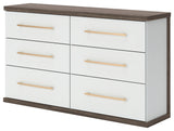 Kendanport White/Brown Queen Upholstered Bed, Dresser and Nightstand from Ashley - Luna Furniture