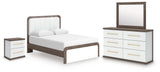 Kendanport White/Brown Queen Upholstered Bed, Dresser, Mirror and Nightstand from Ashley - Luna Furniture