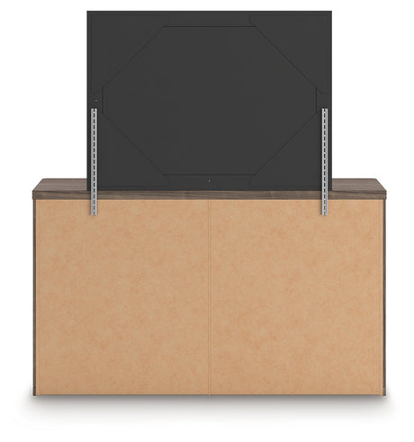 Kendanport White/Brown Queen Upholstered Bed, Dresser, Mirror and Nightstand from Ashley - Luna Furniture