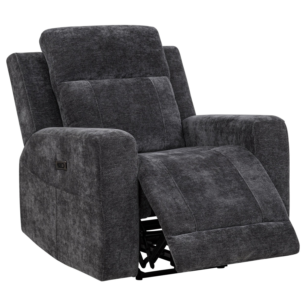 Kennett Dark Gray Chenille Upholstered Power Recliner Chair from Coaster - Luna Furniture