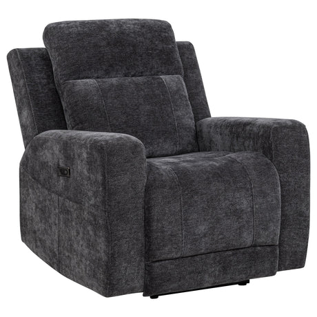 Kennett Dark Gray Chenille Upholstered Power Recliner Chair from Coaster - Luna Furniture