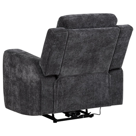 Kennett Dark Gray Chenille Upholstered Power Recliner Chair from Coaster - Luna Furniture