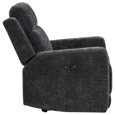 Kennett Dark Gray Chenille Upholstered Power Recliner Chair from Coaster - Luna Furniture