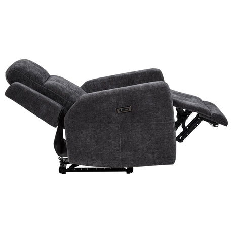 Kennett Dark Gray Chenille Upholstered Power Recliner Chair from Coaster - Luna Furniture