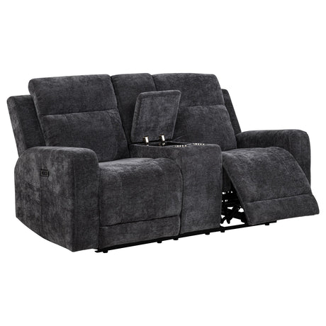 Kennett Dark Gray Chenille Upholstered Power Reclining Loveseat from Coaster - Luna Furniture