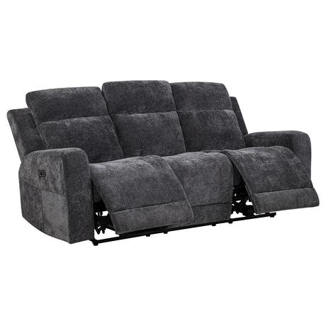 Kennett Dark Gray Chenille Upholstered Power Reclining Sofa from Coaster - Luna Furniture