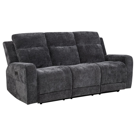 Kennett Dark Gray Chenille Upholstered Power Reclining Sofa from Coaster - Luna Furniture