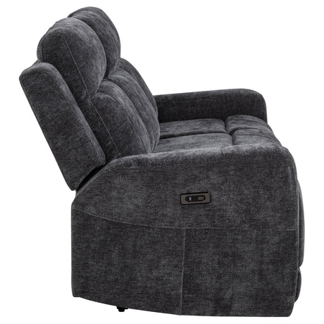 Kennett Dark Gray Chenille Upholstered Power Reclining Sofa from Coaster - Luna Furniture