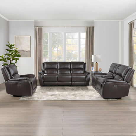 Alexandria Chocolate 3-Piece Top-Grain Leather Power Reclining Living Room Set from Steve Silver - Luna Furniture
