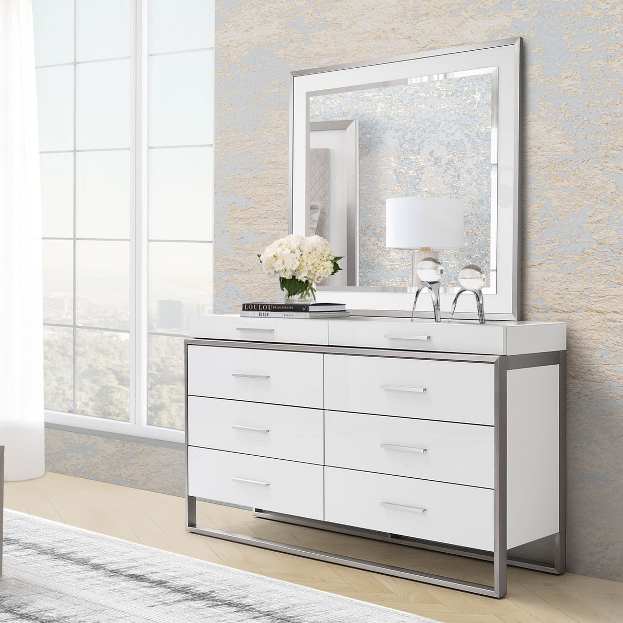 Marquee Cloud White Dresser With Mirror from Michael Amini - Luna Furniture